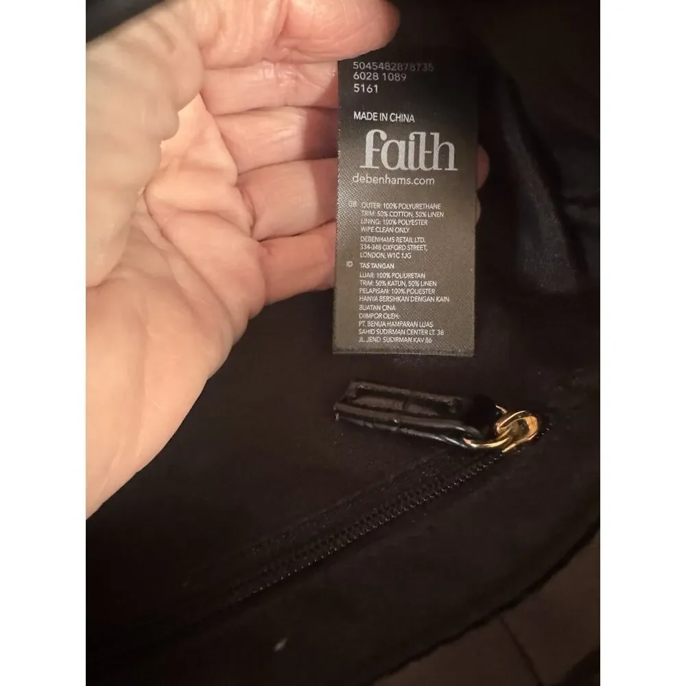 Faith Debenhams Black Croc Embossed Structured Satchel Crossbody Bag NEW